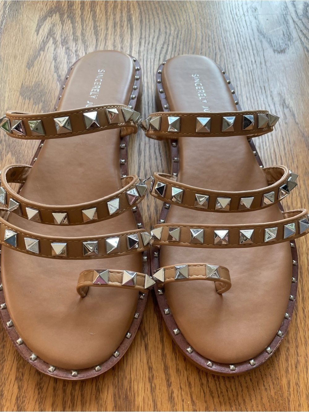 Sincerly Jules Studded Nude Multi-strap Slide Sandals SZ  7.5
